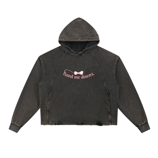 'hand me downs' Vintage Washed Frayed-Hem Hoodie